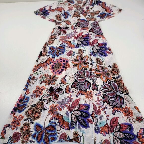 Zara Boho Crinkled Bright Floral Print Cape‎ Sleeve Beach Dress Women's sz Small - Picture 3 of 13